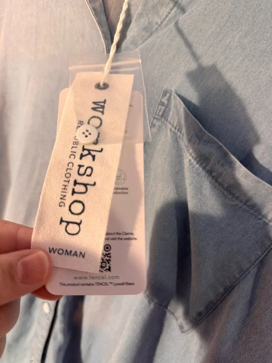 NWT Workshop Republic Clothing SOFT Light Blue Short Sleeve Button-Down Shirt - Picture 6 of 7